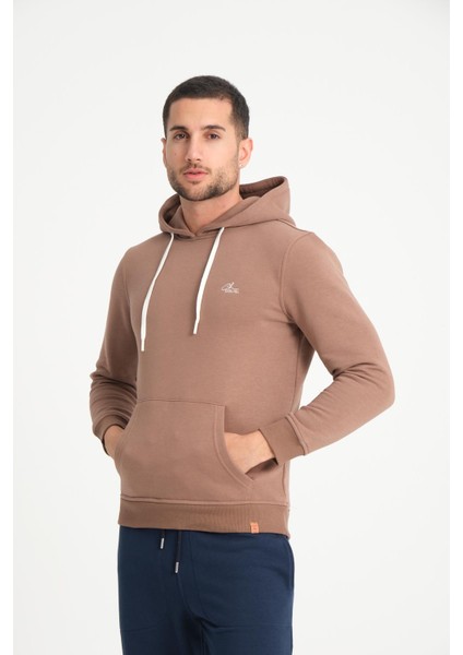 Kahve Kanguru Cepli Kapüşonlu Erkek Sweatshirt
