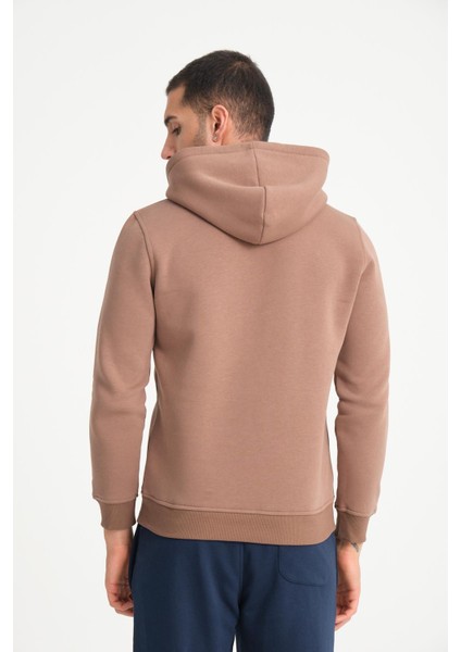 Kahve Kanguru Cepli Kapüşonlu Erkek Sweatshirt