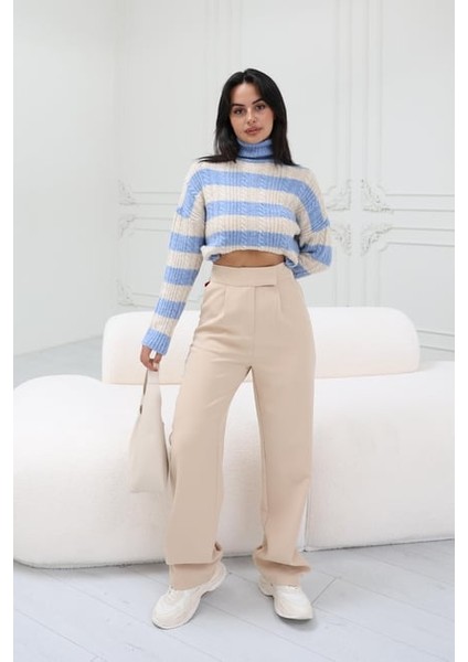 Yüksek Bel Cırt Detaylı Palazzo Pantolon fırsatları