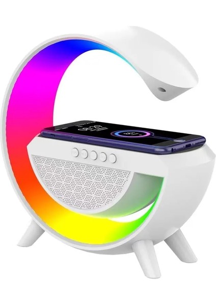 Kablosuz Şarj LED Işıklı Bluetooth Hoparlör Radyolu Müzik Çalar Saatli Telefon Standı 3in1 Speaker Rgb Saat Taşınabilir Mikrofonlu BT2301