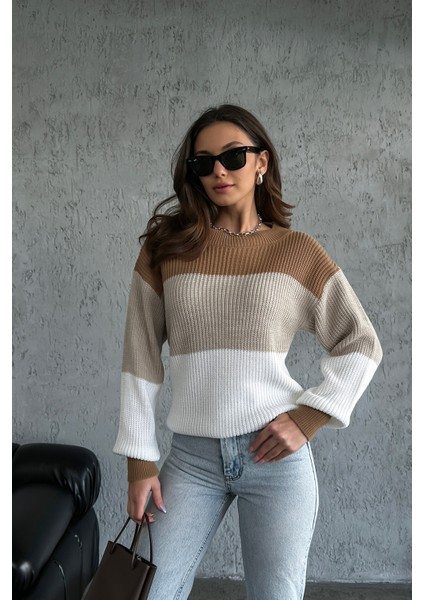 Renk Bloklu Örgü Desenli Triko Kazak fiyatları