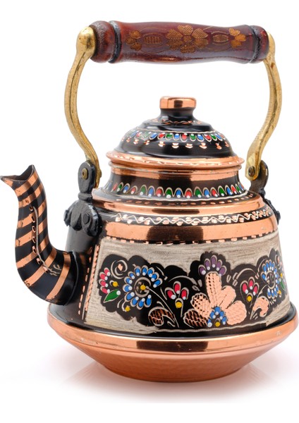 1,6 Litre El Işlemeli Nostaljik Tekli Kalaylı Dövme Bakır Demlik, Çaydanlık, Su Isıtıcısı