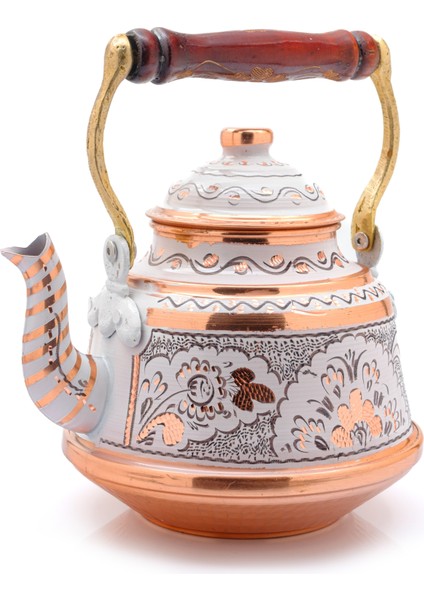 1,6 Litre El Işlemeli Nostaljik Tekli Kalaylı Dövme Bakır Demlik, Çaydanlık, Su Isıtıcısı