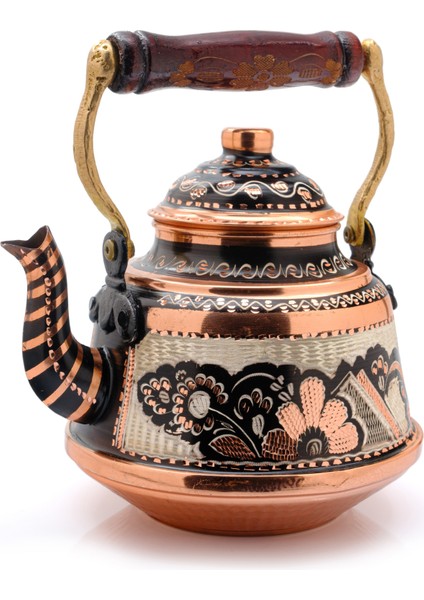 1,6 Litre El Işlemeli Nostaljik Tekli Kalaylı Dövme Bakır Demlik, Çaydanlık, Su Isıtıcısı