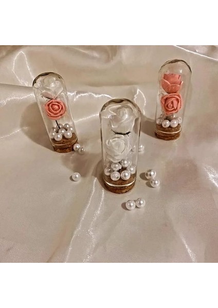 Tüp Fanusta Boncuklu Çiçek Nikah Kına Düğün Bebek Süsü 10 Adet modelleri