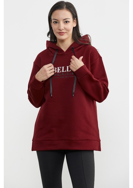 Kapüşonlu Içi Pamuklu Kalın Sweatshirt - Bordo
