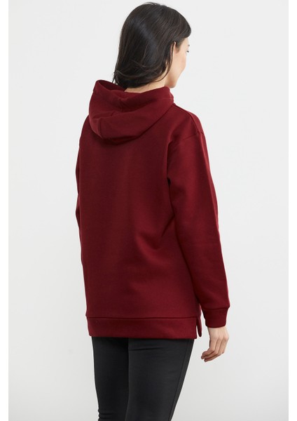 Kapüşonlu Içi Pamuklu Kalın Sweatshirt - Bordo
