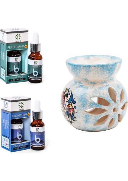Okaliptus Yağı 20 ml + Beuta Nane Yağı 20 ml + Seramik Buhurdanlık