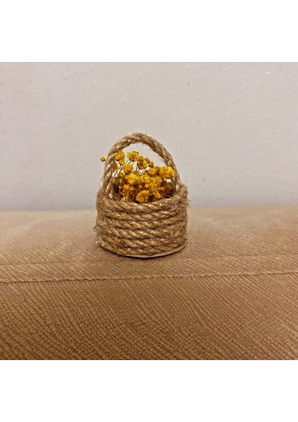 Mini Hasır Sepette Çiçek Nikah Kına Düğün Bebek Süsü 10 Adet