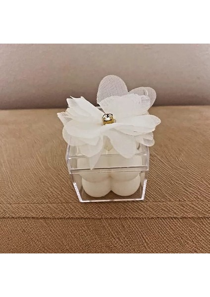Kare Dekoratif Kutulu Mum Nikah Kına Düğün Bebek Süsü 10 Adet