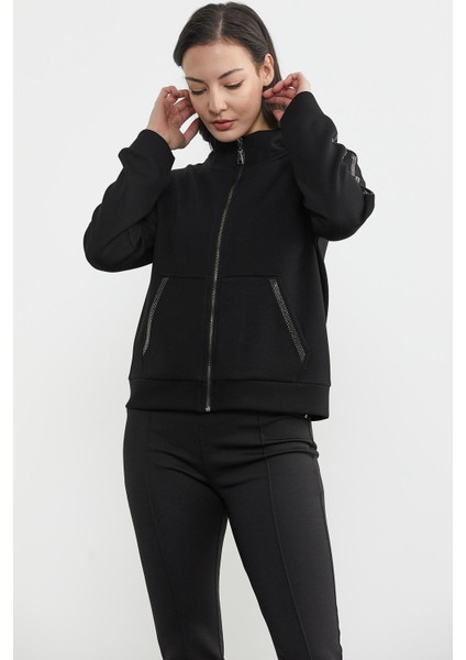 Dik Yaka Bomber Sweat Ceket - Siyah modelleri