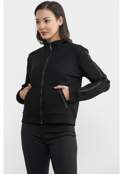 Dik Yaka Bomber Sweat Ceket - Siyah fırsatları