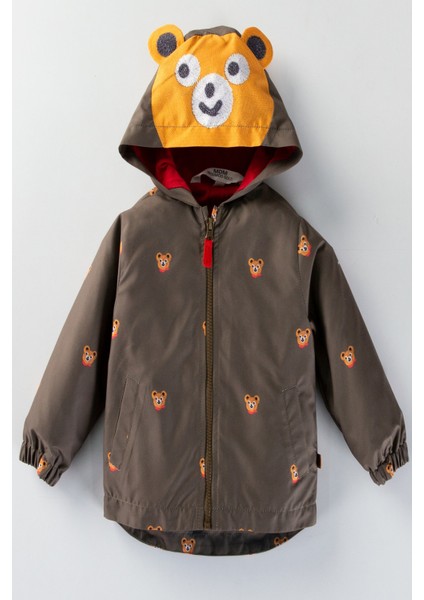 Sevimli Bear Pamuk Astarlı Kulaklı Kapüşnolu Çocuk Yağmurluk Mont