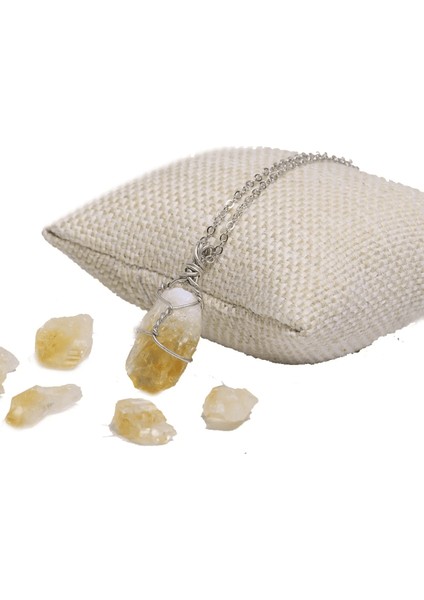 Sertifikalı Tel Sargılı Ham İşlenmemiş Sitrin Taşı Kolye fiyatları