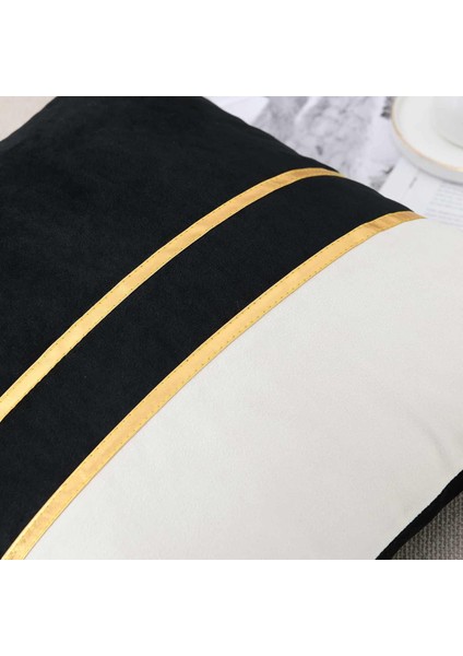 2 Adet Altın Deri Şeritli Kadife Görünümlü Dekoratif Kırlent Kılıfı modelleri