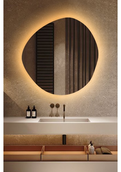 LED Işıklı Asimetrik Model Dekoratif Duvar Aynası, Modern Eşsiz Ayna, Ayna Duvar Dekorasyon Ürünü