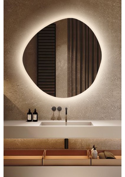 LED Işıklı Asimetrik Model Dekoratif Duvar Aynası, Modern Eşsiz Ayna, Ayna Duvar Dekorasyon Ürünü