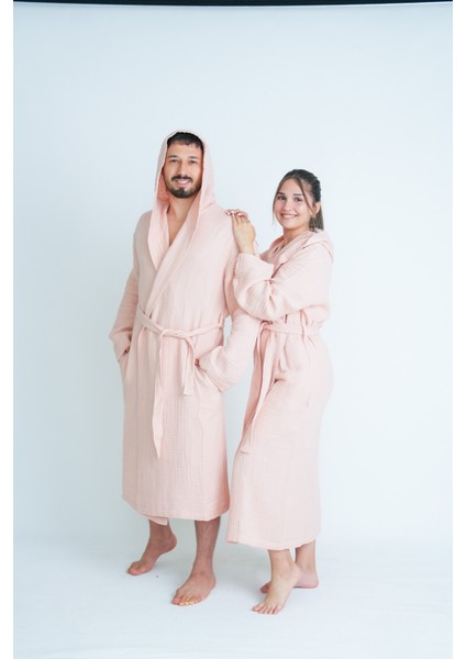 Unisex Kapüşonlu 4 Katlı Müslin Bornoz/sabahlık