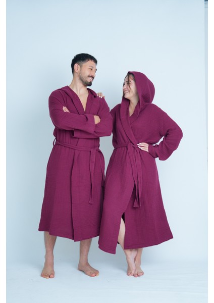Unisex Kapüşonlu 4 Katlı Müslin Bornoz/sabahlık
