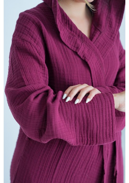 Unisex Kapüşonlu 4 Katlı Müslin Bornoz/sabahlık fırsatları