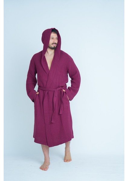 Unisex Kapüşonlu 4 Katlı Müslin Bornoz/sabahlık indirimleri