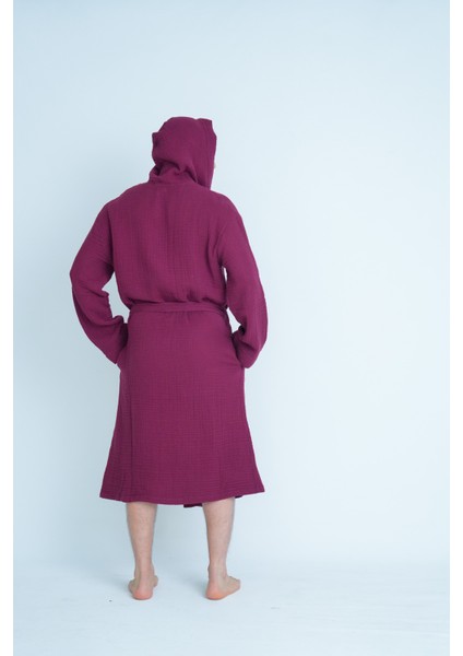Unisex Kapüşonlu 4 Katlı Müslin Bornoz/sabahlık