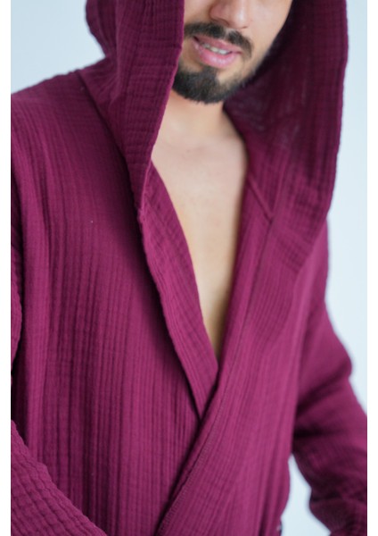 Unisex Kapüşonlu 4 Katlı Müslin Bornoz/sabahlık