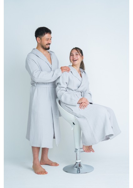 Kapüşonlu Unisex 4 Katlı Müslin Bornoz/sabahlık