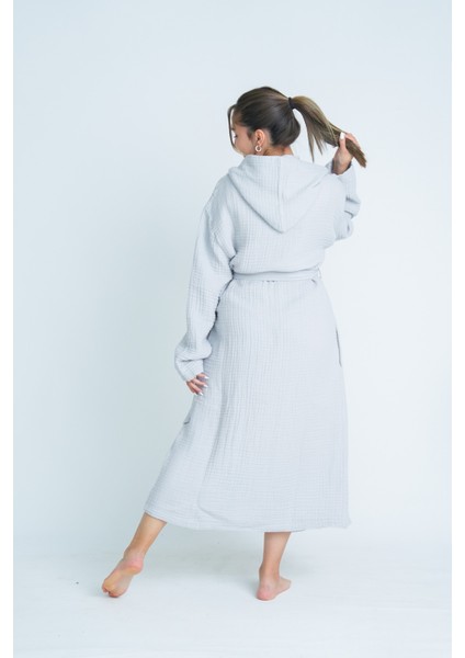 Kapüşonlu Unisex 4 Katlı Müslin Bornoz/sabahlık