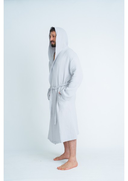 Kapüşonlu Unisex 4 Katlı Müslin Bornoz/sabahlık