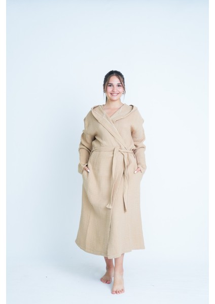 Kapüşonlu Unisex 4 Katlı Müslin Bornoz/sabahlık fiyatları