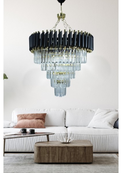 Riva Gold 55X55 Cm'lik Kristal Taşlı Gold Lüks Avize - Yatak Odası - Salon - Mutfak - Hol