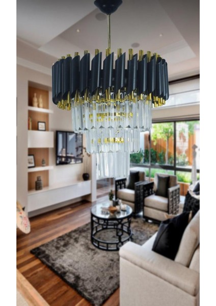 Zamira 35 Cm'lik Kristal Taşlı Lüx Avize 3'lü (Black Gold) fiyatları