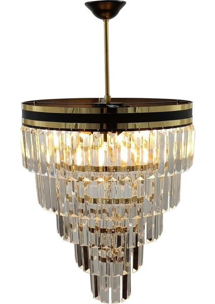 Avizade Şeritli 40 cm Lik Kristal Taşlı Lüks Avize