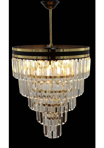 Avizade Şeritli 40 cm Lik Kristal Taşlı Lüks Avize