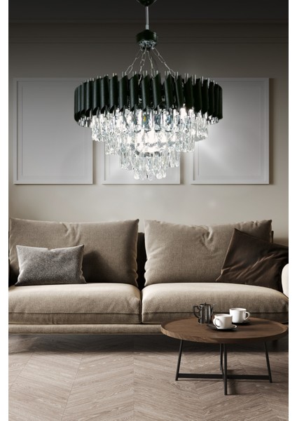 Mezun Siyah 55X55 Cm'lik Modern Kristal Taşlı Lüks Avize - Yatak Odası - Salon - Mutfak - Hol