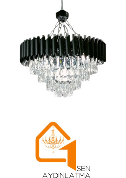 Mezun Siyah 55X55 Cm'lik Modern Kristal Taşlı Lüks Avize - Yatak Odası - Salon - Mutfak - Hol fırsatları