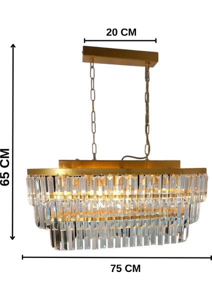 Birsen Aydınlatma Gizem Gold 73X30 Cm'lik Kristal Taşlı Yemek Masası Lüks Avize - Yatak Odası - Salon - Mutfak - Hol