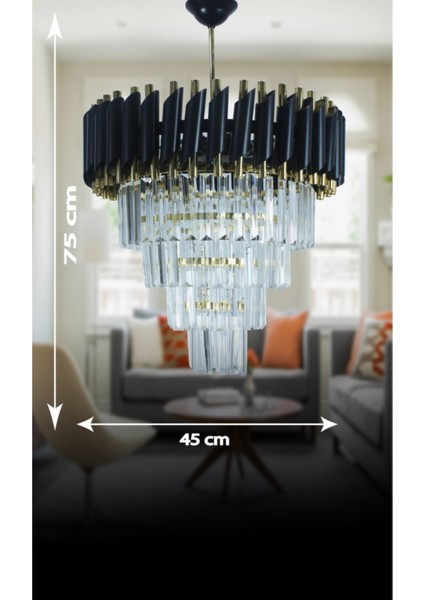 Zamira 45 Cm'lik Gold Kristal Taşlı Lüx Avize 4'lü (Black Gold)