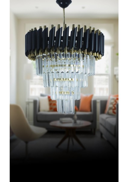 Zamira 45 Cm'lik Gold Kristal Taşlı Lüx Avize 4'lü (Black Gold) indirimleri