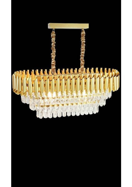 Roza Varaklı Gold 75X35 Kristal Taşlı Lüks Avize