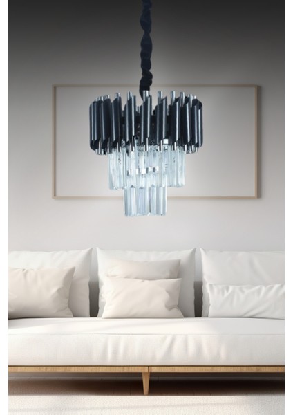 Bola Siyah 30X30 Cm'lik Kristal Taşlı Lüks Avize - Yatak Odası - Salon - Mutfak - Hol