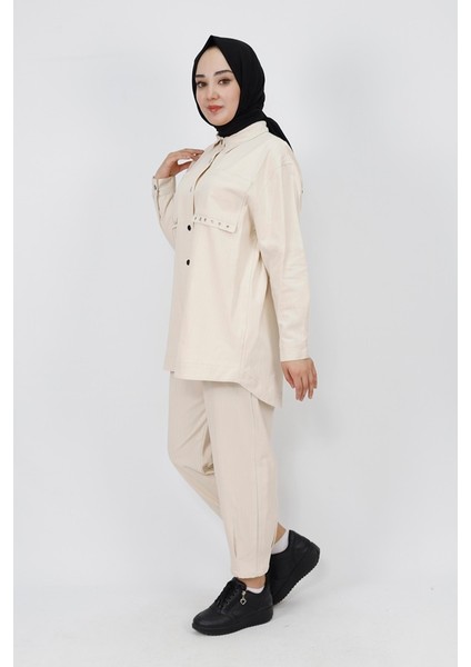 6931 Gabardin Kumaş Cep Detaylı 2Li Takım