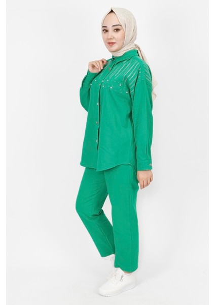 6939 Gabardin Kumaş Taş Detaylı 2Li Takım