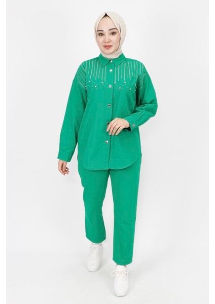 6939 Gabardin Kumaş Taş Detaylı 2Li Takım modelleri