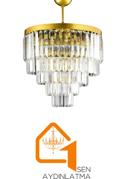 Nilsa Gold 40X40 Cm'lik Kristal Taşlı Lüks Avize - Yatak Odası - Salon - Mutfak - Hol