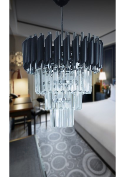 Zamira 35 Cm'lik Black Slver Kristal Taşlı Lüks Avize fırsatları