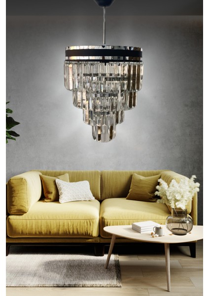 Raya Gümüş Detaylı 30X30 Cm'lik Kristal Taşlı Lüks Avize - Yatak Odası - Salon - Mutfak