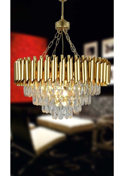 Avizade Zamira Varaklı Gold 55 Lik Kristal Taşlı Lüks Avize