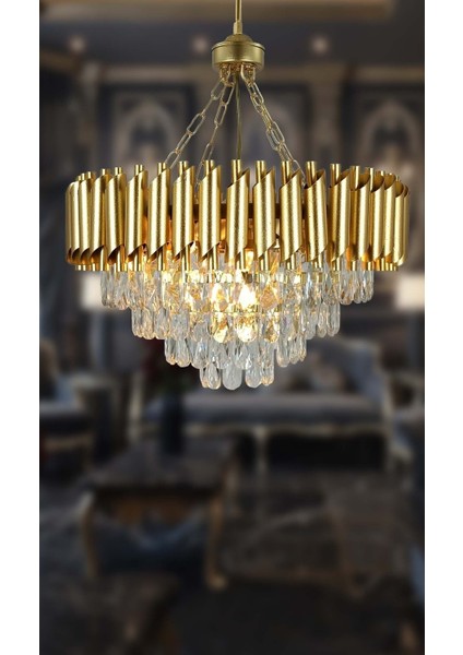 Avizade Zamira Varaklı Gold 55 Lik Kristal Taşlı Lüks Avize